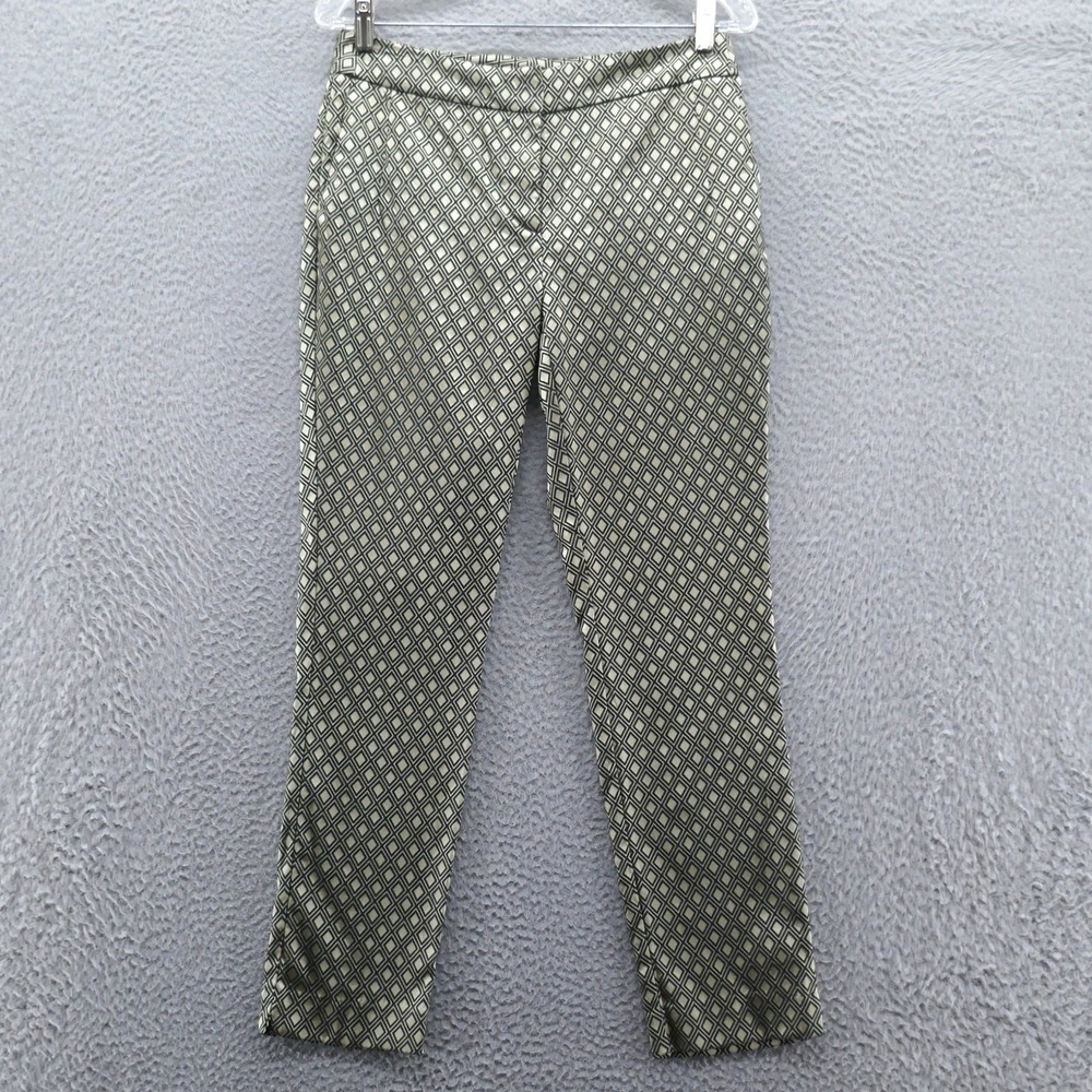 Chicos Ankle Pants Womens Size 00 Black Gold Geometric Diamond Metallic Slim‎